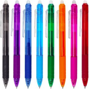 8 Pack Retractable Erasable Gel Pens Clicker Fine Point 0.7mm, Make Mistakes Disappear Comfort Grip for Drawing Writing Planner and School Supplies, Assorted Color Inks