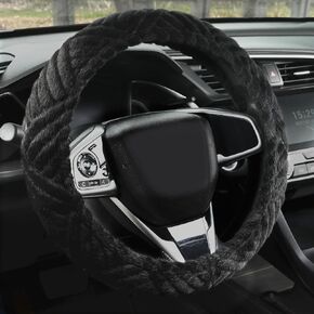 Queen's Land Fluffy Black Car Steering Wheel Cover for Women/Girl, Fuzzy Cute Steering Wheel Protector Soft & Winter Warm & Non-Slip, Plush Texture Universal 14-15 inch（Black）