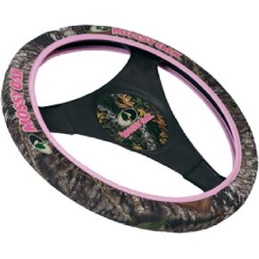 Mossy Oak Breakup Steering Wheel Cover with Pink Logos & Trim