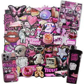 Y2K Pink Stickers,160Pcs No-Repeating Y2K Sticker Pack,Cute 2000s Black Pink Asthentic Girly Stickers,90s Black Girl Hot Pink Mean Girls Coquette Stickers for Phone,Ipad Case,Girls,Kindle Case