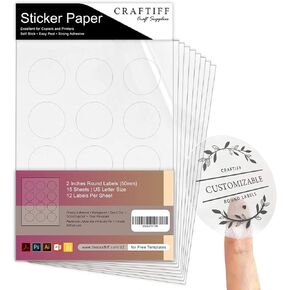 Round Labels Stickers 2 inches Transparent Printable Vinyl for Laser Printer Clear Sticker Paper Waterproof