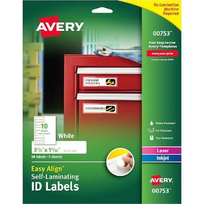 Avery 00756 Easy Align Self-Laminating ID Labels, Laser/Inkjet, 2 15/16 x 3 5/16, White (Pack of 100)