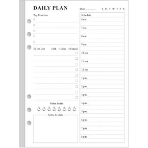 ZGMJ Undated Daily Planner Refill - A5 Day Planner Insect To Do List, 100 Sheets/200 Pages Planner and Lined Refill, 6-Hole Punched, 100 gsm White Paper, 5.8'' x 8.3''