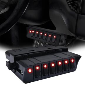 Geloo 6 Gang Rocker Switch Box Rocker Toggle Switch Panel Box SPST 12V Switch Box 40 Amp Max for Auto Automotive Boats Cars RVs Trucks