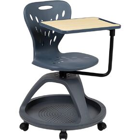 Flash Furniture Laikyn Black Mobile Desk Chair with 360 Degree Tablet Rotation and Under Seat Storage Cubby