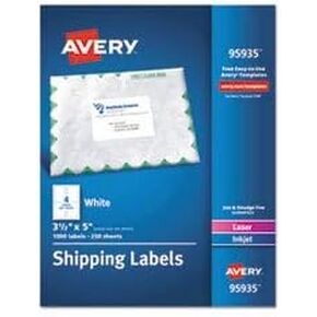 Avery Printable Shipping Labels with Sure Feed, 3.5" x 5", White, 1,000 Blank Mailing Labels (95935)