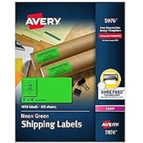 Avery Printable Shipping Labels with Sure Feed, 2" x 4", Neon Green, 1,000 Blank Mailing Labels (5976)