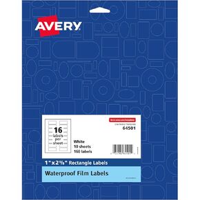 Avery Durable Waterproof Oil-Resistant Film Labels with Sure Feed Technology, 1" x 2-5/8", Laser/Pigment-Inkjet, 160 Labels (64501)
