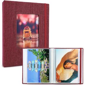 Small Photo Album 4x6-2 Pack, Clear Pages, Linen Cover with Front Window, Each Mini Album Holds 52 Photos, Small Photo Book for 4x6 Pictures, Red