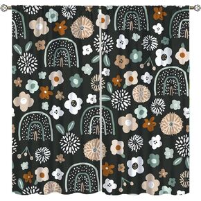 Kids Rainbow Curtains Boho Cartoon Colorful Stars for Girls Bedroom Decor Bohemia Love Heart Lovely Abstract Art Printed Living Room Window Drapes Fabric 42W x 45H Inch Blackout