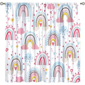Kids Rainbow Curtains Boho Cartoon Colorful Stars for Girls Bedroom Decor Bohemia Love Heart Lovely Abstract Art Printed Living Room Window Drapes Fabric 42W x 45H Inch Blackout in Kuwait