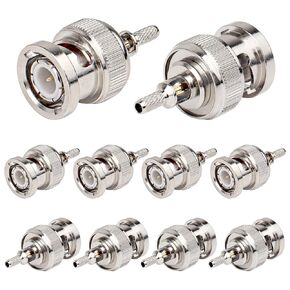 XRDS -RF BNC Crimp Connectors 10PCS, BNC Male Crimp Solder Attachment Connector for RG316 RG174 RG188 RG188A LMR100 Coax Cable