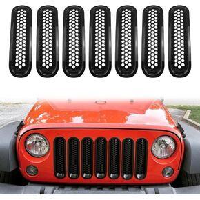 Front Mesh Grille Guard Insert Clip-in Grill Fits For Jeep Wrangler JK JKU Sport Freedom Unlimited Sahara Rubicon 2007-2015(Glossy Black)