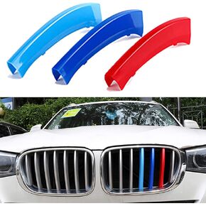 HUAPX Tri-Colored Grille Insert Trims, 1Set(3pcs) W/Standard Front Stripe Grille Insert Trims Comaptible for 2011-2017 BMW F25 X3/2014-2017/2018 F26 X4 Center Kidney Grill (7Beams)