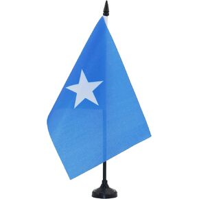 AZ FLAG Somalia Table Flag 5'' x 8'' - Somali Desk Flag 21 x 14 cm - Black Plastic Stick and Base