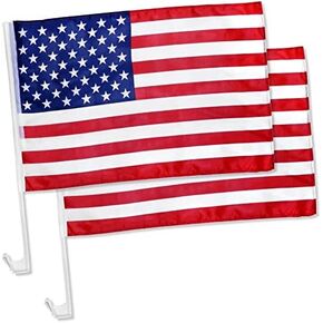 Pack of 2 US American Car Flag with Window Clip 17" x 12"