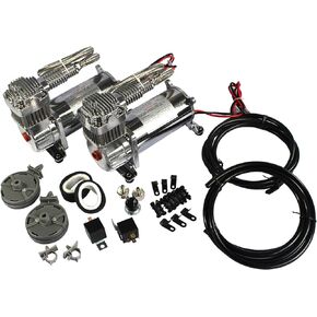JDMSPEED New 12 Volt Dual Chrome 440C 200 PSI Air Compressor Kit 440C