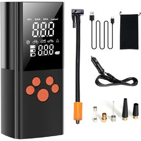 Tire Inflator Portable Air Compressor,150PSI Air Pump for Car Tires,7800mAH Battery,3X Faster Inflation Electric Air Pump with Digital Pressure Gauge and Led light,for Car,Motorcycle,Bike,Ball