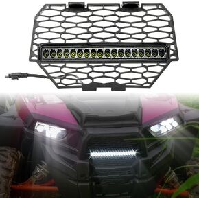 SAUTVS Front Mesh Grill with Light for RZR XP 1000 14-18/RZR 900 15-20, Waterproof Black Mesh Grille with LED Light Bar for Polaris RZR XP 4 1000 2014-2018/RZR 900 XC 2015-2020 Accessories(5439788-2)