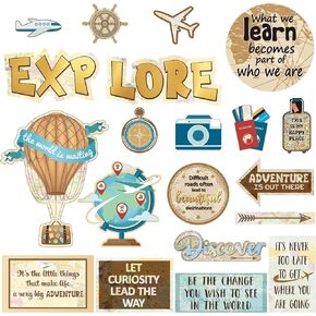 Supervitae 27 Pieces Travel Cutouts Travel The Map Bulletin Board Set Classroom Decor Motivational Sign Theme Party Decoration for Kids School Social Studies Classroom Office