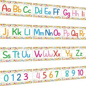 12 Pieces Alphabet Bulletin Board Strips Set Retro Alphabet Line ABC Alphabet Banner & Number Border Posters for Kindergarten Preschool Classroom Playroom Bedroom (Retro)