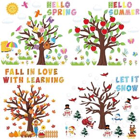 340 قطعة من شجرة الموسم والفصل الدراسي ولوحة الديكور والأشجار الموسمية مرحبًا بالربيع والصيف والخريف والشتاء، وقصاصات على الجدار الحدودي، ومستلزمات الحفلات، وديكورات لمنزل المدرسة الابتدائية in Kuwait