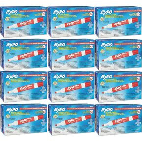 Expo 80002 Low Odor Chisel Point Dry Erase Markers, Write On Whiteboards, Glass and Most Non-Porous Surfaces, Red, 12 Units/Box, Case of 12 Boxes, 144 Markers Total