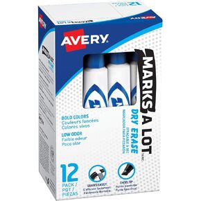 AVERY Marks A Lot Dry Erase Markers, Low Odor White Board Markers with Chisel Tip, 12 Black (24408)