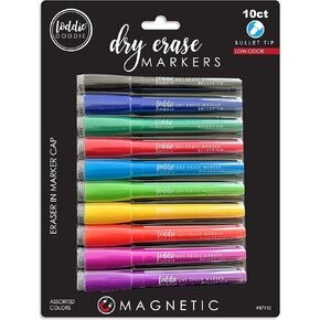 10 أقلام تلوين مغناطيسية للمسح الجاف من Loddie Doddie مع أغطية ممحاة، 10 ألوان ساطعة وجريئة فريدة من نوعها، نقطة متوسطة، رائحة منخفضة، غير سامة in Kuwait