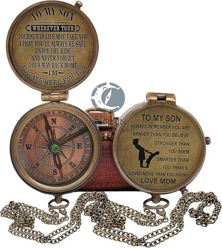 WOANIN to My Son Compass with Leathe Box-Mom to Son Compass–Mother to Son Gifts- to My Grandson -Graduation Day Gifts for Son-Birthday, Baptism, Graduation, Confirmation, Communion Compass for Women in Saudi Arabia