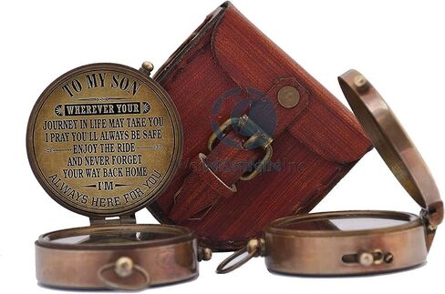 WOANIN to My Son Compass with Leathe Box-Mom to Son Compass–Mother to Son Gifts- to My Grandson -Graduation Day Gifts for Son-Birthday, Baptism, Graduation, Confirmation, Communion Compass for Women in Saudi Arabia