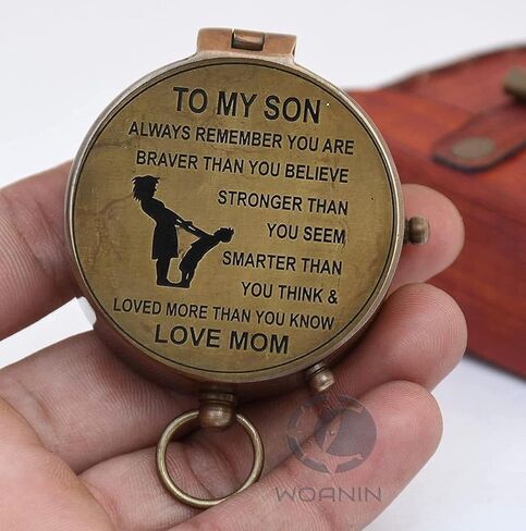 WOANIN to My Son Compass with Leathe Box-Mom to Son Compass–Mother to Son Gifts- to My Grandson -Graduation Day Gifts for Son-Birthday, Baptism, Graduation, Confirmation, Communion Compass for Women in Saudi Arabia