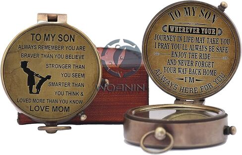 WOANIN to My Son Compass with Leathe Box-Mom to Son Compass–Mother to Son Gifts- to My Grandson -Graduation Day Gifts for Son-Birthday, Baptism, Graduation, Confirmation, Communion Compass for Women in Saudi Arabia