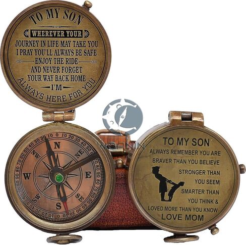 WOANIN to My Son Compass with Leathe Box-Mom to Son Compass–Mother to Son Gifts- to My Grandson -Graduation Day Gifts for Son-Birthday, Baptism, Graduation, Confirmation, Communion Compass for Women in Saudi Arabia