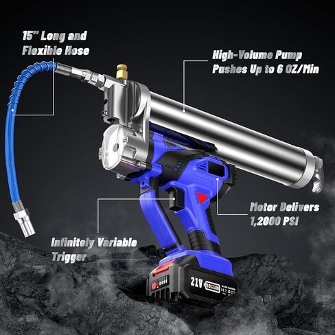 مسدس الشحوم يعمل بالبطارية، [تحديث 2023 قوي] طقم مسدس الشحوم الكهربائي 21 فولت مع خراطيم مقاومة للانفجار 12000 رطل لكل بوصة مربعة، مشغل متغير السرعة، مسدس شحوم لاسلكي مع بطاريات وشاحن in Kuwait