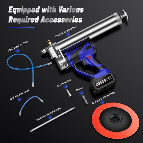 مسدس الشحوم يعمل بالبطارية، [تحديث 2023 قوي] طقم مسدس الشحوم الكهربائي 21 فولت مع خراطيم مقاومة للانفجار 12000 رطل لكل بوصة مربعة، مشغل متغير السرعة، مسدس شحوم لاسلكي مع بطاريات وشاحن in Kuwait
