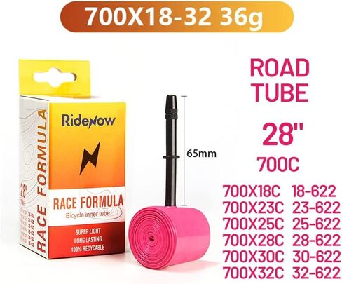 أنبوب داخلي للدراجة خفيف الوزن من RideNow 700 × 18-32 أنبوب طريق 45/65/85 مم صمام بريستا (عبوة من أنبوبين) in Saudi Arabia