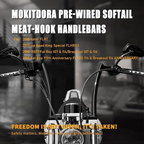 MoKitDora Softail Prewired Ape Hanger Handlebar 12" Rise 1-1/2" Fat 1.25" Clamp for Harley 2018-later ABS Enabled Fat Boy FLFB Breakout 2017-later Road King Special FLHRXS '15-'23 FLRT, Black in Saudi Arabia