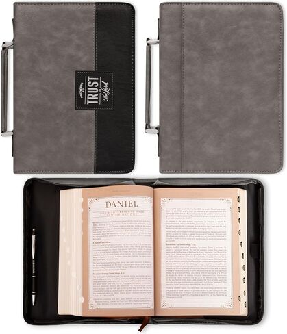 Christian Art Gifts Protective Charcoal Gray and Black Faux Leather Classic Bible Cover for Men: Trust in the Lord - Proverbs 3:5 Inspirational Bible Verse Carry Case with Handle Zippered, Large in Saudi Arabia