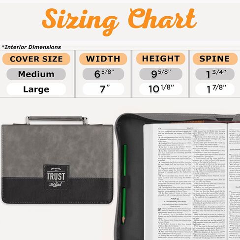 Christian Art Gifts Protective Charcoal Gray and Black Faux Leather Classic Bible Cover for Men: Trust in the Lord - Proverbs 3:5 Inspirational Bible Verse Carry Case with Handle Zippered, Large in Saudi Arabia