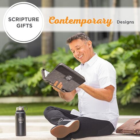 Christian Art Gifts Protective Charcoal Gray and Black Faux Leather Classic Bible Cover for Men: Trust in the Lord - Proverbs 3:5 Inspirational Bible Verse Carry Case with Handle Zippered, Large in Saudi Arabia