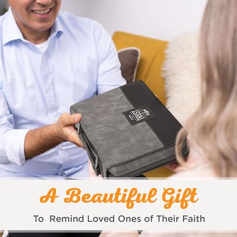 Christian Art Gifts Protective Charcoal Gray and Black Faux Leather Classic Bible Cover for Men: Trust in the Lord - Proverbs 3:5 Inspirational Bible Verse Carry Case with Handle Zippered, Large in Saudi Arabia