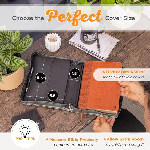 Christian Art Gifts Protective Charcoal Gray and Black Faux Leather Classic Bible Cover for Men: Trust in the Lord - Proverbs 3:5 Inspirational Bible Verse Carry Case with Handle Zippered, Large in Saudi Arabia