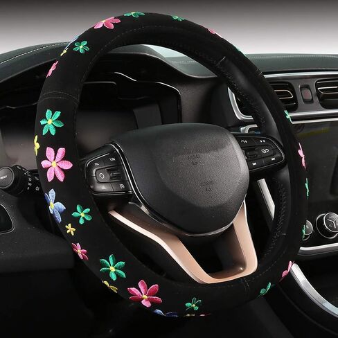 Embroidery Cute Steering Wheel Covers,DeepFloral Stitched,Hand-Grip,Universal Fit Most Cars SUV,Colorful (FXP-HUA02) in Saudi Arabia