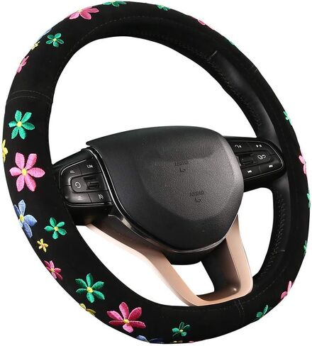 Embroidery Cute Steering Wheel Covers,DeepFloral Stitched,Hand-Grip,Universal Fit Most Cars SUV,Colorful (FXP-HUA02) in Saudi Arabia