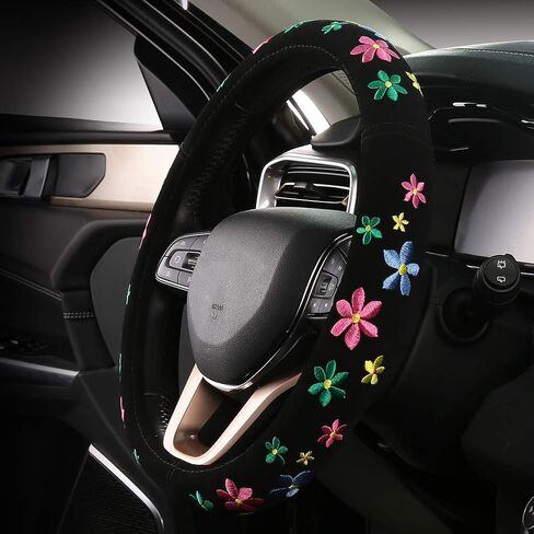 Embroidery Cute Steering Wheel Covers,DeepFloral Stitched,Hand-Grip,Universal Fit Most Cars SUV,Colorful (FXP-HUA02) in Saudi Arabia