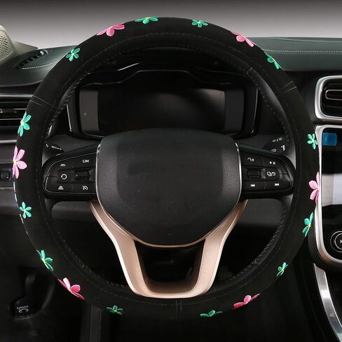 Embroidery Cute Steering Wheel Covers,DeepFloral Stitched,Hand-Grip,Universal Fit Most Cars SUV,Colorful (FXP-HUA02) in Saudi Arabia