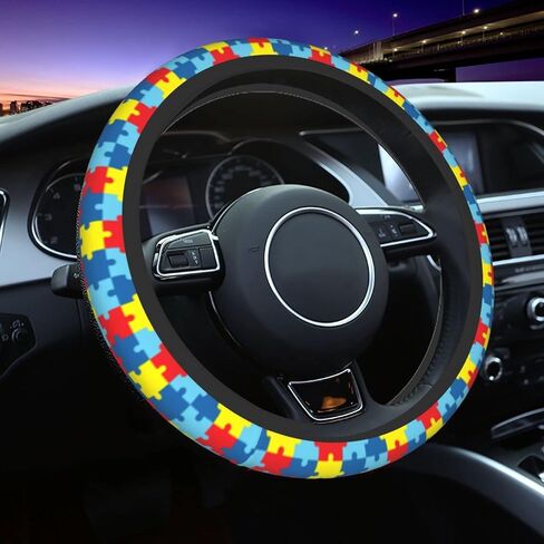 Autism Puzzle Steering Wheel Covers Non Slip Neoprene Steering Wheel Protector Cover Universal 15 Inch for Men Women in Kuwait