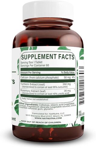 Natural Nutra Turmeric Curcumin with 95% Curcuminoids Extract Supplement with Rosemary for Brain Health, 350 mg, 60 Vegan Tablets in Saudi Arabia