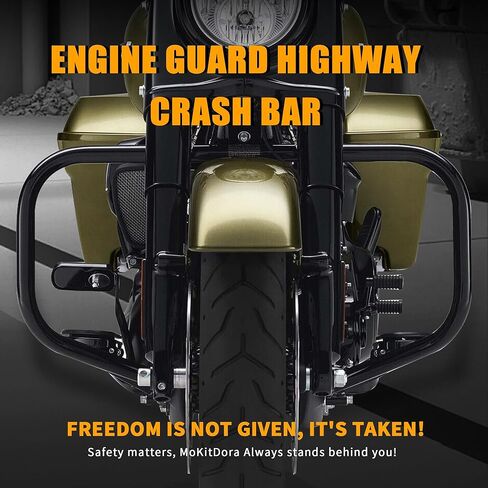 MoKitDora Touring Plain Engine Guard Highway Crash Bar 1.25" Fat for Harley 2009-2020 Road King Street Electra Glide and Trike Models, Gloss Black in Saudi Arabia